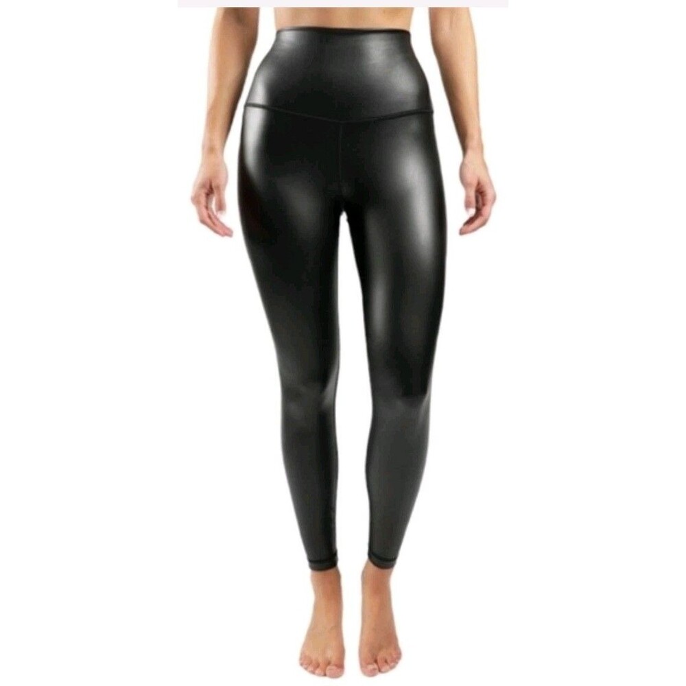 90 degree by reflex Leathrette black faux leather high waist leggings L